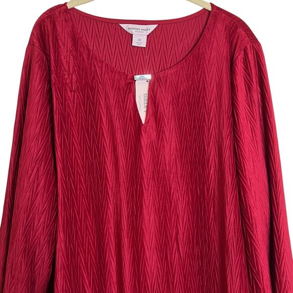 Allison Daley Woman Red Textured Tunic Top 3X Asymmetric Stretch Holiday Top - Picture 2 of 9